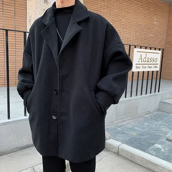 Móda Business Bežné Mužov Teplé Zahustiť zimné Vlna Výkopu Vlnené kabát Slim Windbreaker Dlhá Bunda Outwear Plus Veľkosť M-2XL