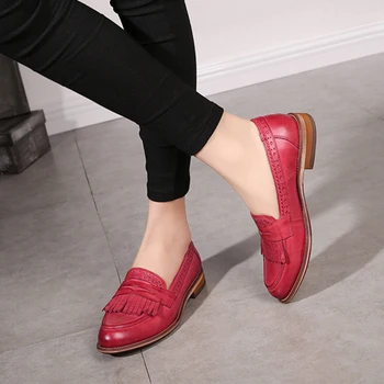 Skutočné ovčej kože dizajnér vintage yinzo dámy bytov topánky ručne vyrábané červená čierna béžová oxford topánky pre ženy 2020