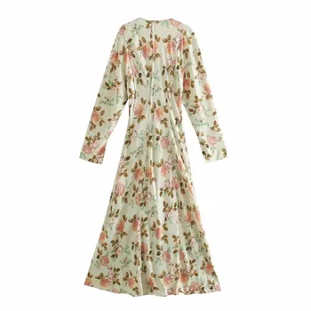 Za Šaty Žena 2020 Kvetinový Tlač Midi Šaty Žien tvaru Dlhé Rukávy Otvory Na Putá Lem, Bočné Ventilačné Bežné Laddies Šaty