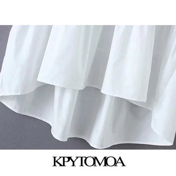 Vintage Elegantné Biele Voľné Skladaný Nepravidelný Koleno Šaty Žien 2020 Módy V Krku Dlhý Rukáv Ženské Šaty Vestidos Mujer