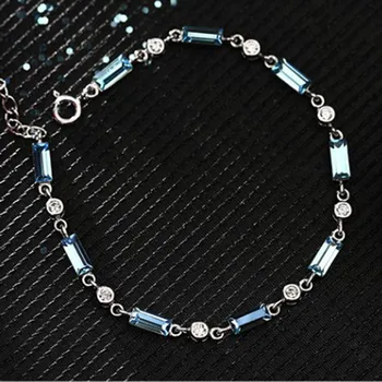 2018 Módne Jednoduchý Obdĺžnikový Modré Crystal Náramok Šumivé Drahokamu Zirkón Atraktívne Šperky pre Ženy BR527
