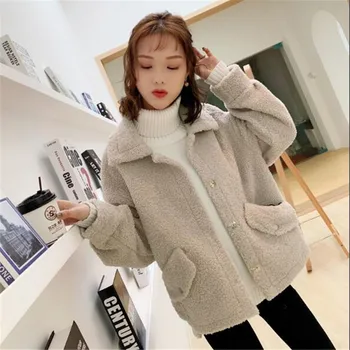 Baránok vlasy kabát žien Stredná dĺžka 2019 jar a na jeseň nový kórejský verzia voľné kožušiny jednu zimu jahňacie topy bunda A1422