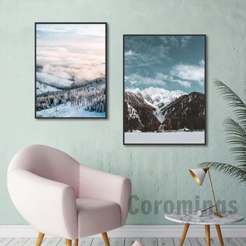 V Zime Sneh Horskej Krajiny Plátno Na Maľovanie Nordic Výzdoba Domov Umenie Plagáty A Tlačí Na Obývacia Izba Dekor Obrazov Na Stenu