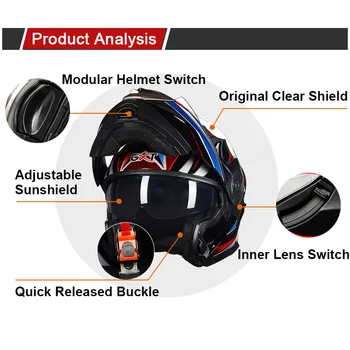 Nové VCOROS Modulárny motocyklové prilby flip up duálny objektív moto prilba ABS materiálu shell rýchle uvoľnenie Plnú tvár uštipnutím