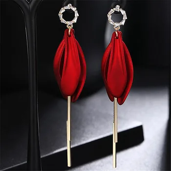 2020 Nový Príchod Akryl Vintage Červená Petal Dlhý Strapec Visieť Náušnice Pre Ženy, Elegantná Móda Crystal Prívesok Šperky