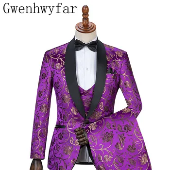 Gwenhwyfar Nový Dizajn Fialová S Golden Flower Vyhovuje Kráľovský Vzor Zmeniť Farbu Svadobné Nosiť Zimné Oblečenie Ženícha Vyhovuje