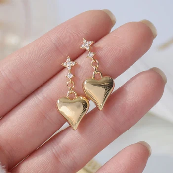 Romantický 14K Skutočné Zlato Srdce Stud Náušnice Japonský&Kórea Jemné Šperky, Zirkón Crystal Star Náušnice