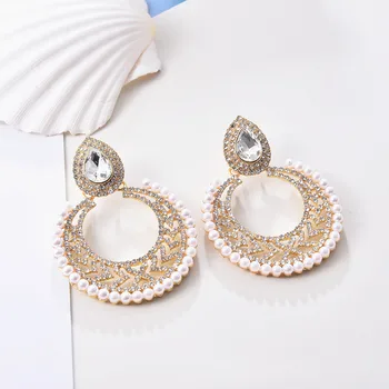 Ztech Vyhlásenie Veľké Kolo Imitácia Pearl Náušnice Kvapka Módny Trend Farebné Luxusné Drahokamu Príslušenstvo Šperky Pre Ženy