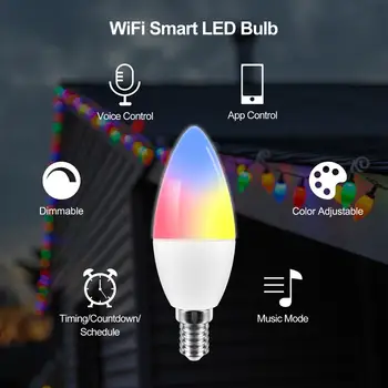 Tuya Smart Wifi LED Žiarovka E14 RGB Stlmiť Svetlo Sviečky Žiarovka Pracovať S Alexa Echo Domovská stránka Google Asistent Č Hub Vyžaduje 2 Balenia