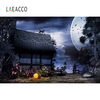 Laeaco Halloween Pozadí Fotografie Dieťa Cartoon Hrad Sprievodca Mesiac Starý Strom Temnej Noci, Scénické Foto Pozadie Photo Studio