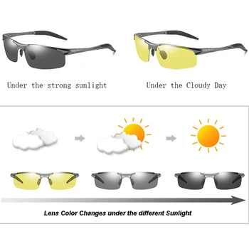 Hliníkové Photochromic Polarizované slnečné Okuliare Pánske Prechod Objektív Deň Nočné Videnie Jazdy Slnečné okuliare pre Bezpečnosť Pánske Okuliare