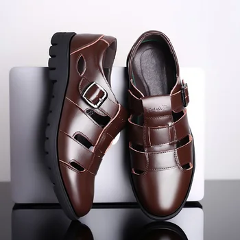 Čierne Sandále Mužov Letné Topánky 2020 Ležérne Topánky Kožené Pánske Sandále Kvalitné Letné Mužské Topánky KA1389
