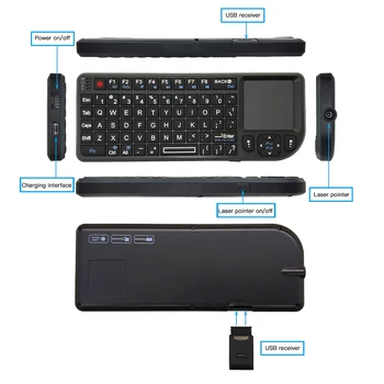 2.4 G RF 3 v 1 Ručný mini Qwerty španielčina/ruština/English mini bezdrôtová Klávesnica s Touchpadom Myš Pre PC, Notebook, Smart TV