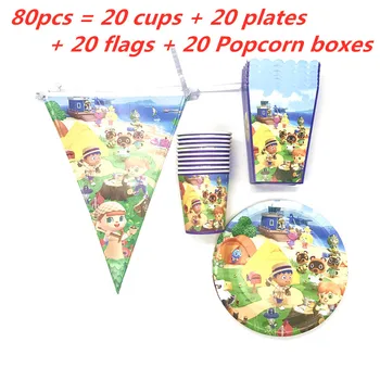 40pcs/80pcs Cartoon Animal Crossing Tému Narodeninovej Party Dodávky Papierové Poháre Taniere Popcorn Boxy Bannery Pre Deti Party Decor