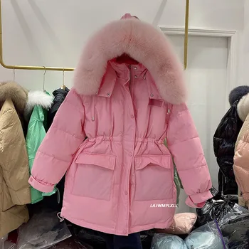 Kórejský 90% Biele Kačacie Nadol Kabát Ženy Zimné nadol Bundy Veľké Prírodné Fox Kožušinovou Kapucňou Parkas Žena Hrubé Teplé Snehu Outwear