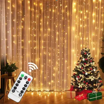 3M LED Rozprávkových Svetiel Garland Opony Lampa Diaľkové Ovládanie USB String Svetlá Garland na Okno Vianočné Osvetlenie pre Home Decor