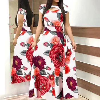 2020 Leto, Elegantné Šaty Plus Veľkosť Dlho Party Šaty Ženy Dámske Kvetinové Veľké Veľkosti Šaty Žena Boho Kvet Dĺžka Podlahy Šaty