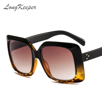 LongKeeper Módne Ženy Nadrozmerné Okuliare Retro Dizajn Značky Gradient Slnečné Okuliare Black Leopard UV400 Lentes De Sol Mujer