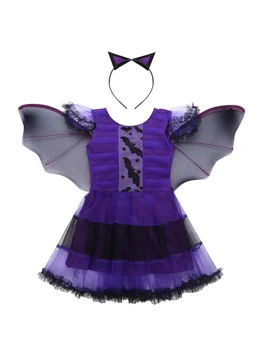 Halloween Kostýmy Batoľa Bat Tlač Kostým Čarodejnice s hlavovým oblúkom Krídla pre Dievčatká