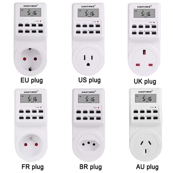 EU, UK, US FR BR Plug Digitálne Týždenné Programovateľné Elektrické Nástenné Plug-in Zásuvky Napájania Časovač Spínač Zásuvky Času 220V AC 110V