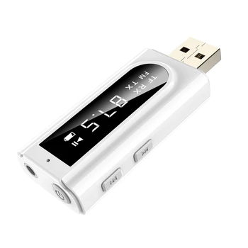 USB Bluetooth 5.0 Prijímač, Vysielač 2-V-1 FM Modulátor Kartu, 3,5 mm AUX Jack Bezdrôtový Adaptér o Handsfree Mikrofón