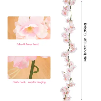 4pc/set 180 cm Sakura Cherry Blossom Viniča Lvy Svadobná Výzdoba Klenby Rozloženie Domovskej Strany Ratan Stene Visí Veniec Veniec