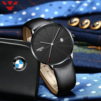 NIBOSI 2018 Ultra Tenké Módne Muž Náramkové hodinky Kožené Watchband Business Hodinky Vodotesné, veľmi Odolný voči Poškriabaniu Mužov Sledovať Hodiny