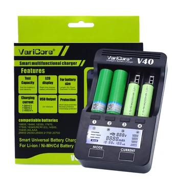 VariCore V40 nabíjačka batérií, nabíja 18650 26650 18500 16340 14500 18350 3,7 V lítiové batérie, 1.2 V, NiMH batérie