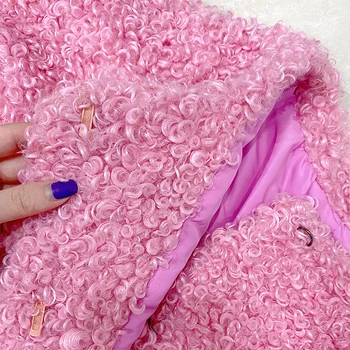 Nerazzurri Nadrozmerné načechraný ružový mäkké umelú kožušinu bundy pre ženy svetlice rukáv Teddy kabát Zimné oblečenie žien 2020 Jeseň móda