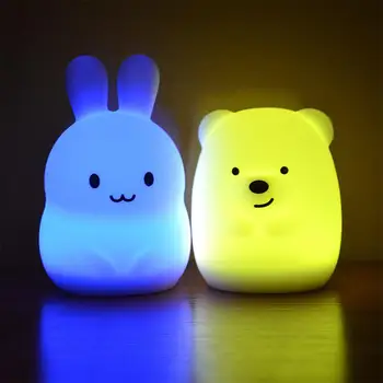 Cartoon Mini Medveď Zajaca LED Nočné Svetlo 9 Farieb Silikónové Bunny Zvierat Lampa Spálňa Nočná Lampa pre Deti detský Baby