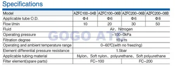 Rúry typu vákuové filter ZFC100-04B ZFC100-06B ZFC200-06B ZFC200-08B aplikácie trubice SMC typu one-touch rýchle príslušenstvo ZFC