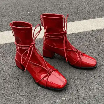 Krazing Hrniec nový Európsky štýl štvorcové prst vysokým podpätkom zimné topánky udržať v teple módne pevné krásy lady streetwear členková obuv L35