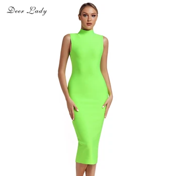 Jeleň Lady Ženy Obväz Šaty 2019 Nových Prírastkov Zelená Obväz Party Šaty Letné Midi Šaty Bodycon Clubwear