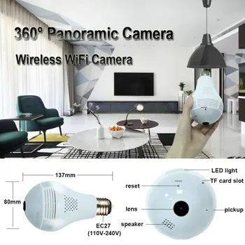 LED žiarovka kamera 1080P HD Bezdrôtový Panoramatické Home Security WiFi CCTV Fisheye Žiarovky Lampy IP Kamera 360 Stupeň Home Security