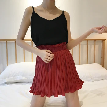 2019 Harajuku Lete Ženy Sukne Kórejský Retro Vlna Čipky Lem Sukne Pás Šifón Femela Skladaný Sukne Faldas De Mujer