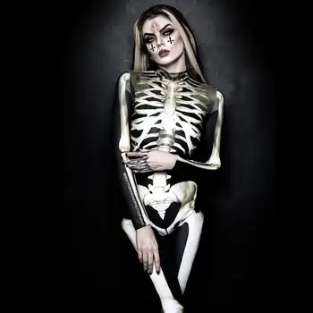 Scary Skeleton Jumpsuit Halloween Kostýmy pre Dospelých Žien Cosplay Bodycon Karneval Party Streetwear Sexy Tesné Oblečenie Horor