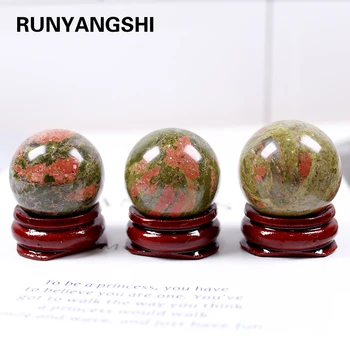 Runyangshi 1pc 30 mm Prírodný kryštál kremeňa unakite crystal ball Crystal remesiel kancelársky stôl dekorácie