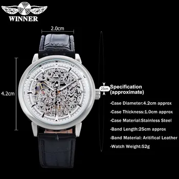 VÍŤAZ luxusné značky módne športové mechanické hodinky kožený remienok mužov strane vetra kostra strieborná prípade hodinky reloj hombre