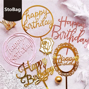 StoBag 20pcs Happy Birthday Láska Akryl Vložiť Vlajky Svadobné Party Cake Zdobenie Baby Sprcha Prospech Druh Darček Valentína