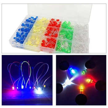 500pcs 5mm LED Light Emitting Diode Kolo Najrôznejších Farba Biela/Červená/Žltá/Zelená/Modrá Kit Box DIY Lampa Okruhu Ukazovateľ 5 Farieb
