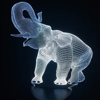 3D Slon Tvar Nočné Svetlo Úžasné Ilúzie LED Zvierat stolná Lampa 7 Farieb Mení Účinok Zariadenie Vianočný Darček Decor
