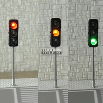 3ks Stavebné HO / OO Model 3-Svetelné semafory Signál LED Okruhu Model 50mm DIY Architektúry Ulici Vlak Železničnej