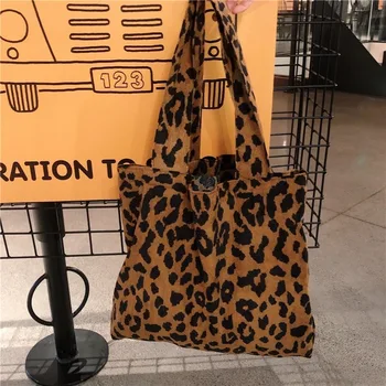 Ženy Ramenný Plátno Shopper Taška Leopard Tlač kórejský Nákupní Taška Bežné Ženské Kabelky Bavlnená Tkanina Tote Tašky pre Ženy 2020