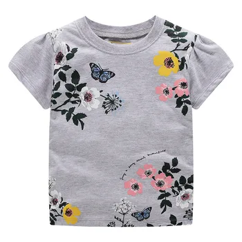 Skákanie metrov dievčatká cartoon letné oblečenie vytlačené kvety bavlnené tričká nové módne deti krátke rukávy Tees & Topy