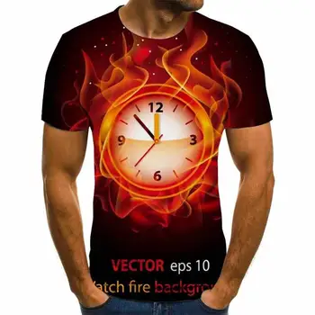 Nové 2020 Mužov 3D T-shirt plameň Budík Tlačené Karikatúra Letné tričko Veľkosť XXS-6XL