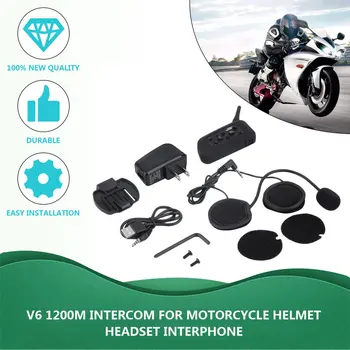 Profesionálne V6 Motocyklové Prilby Intercom EU/US Konektor 6 Jazdcov 1200M Bluetooth Intercom Headset Walkie Talkie BT palubného telefónu