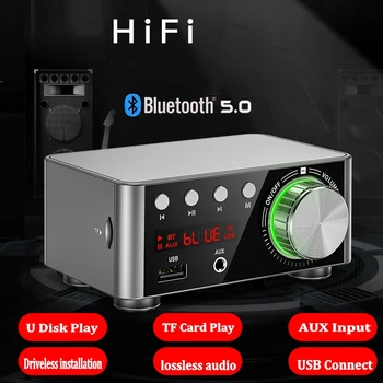 Bluetooth 5.0 HIFI Digitálne Napájanie TPA3116 Prijímač Audio Zosilňovač Rada 50W Stereo Amplificador Domáce Kino TF Kariet USB Prehrávač