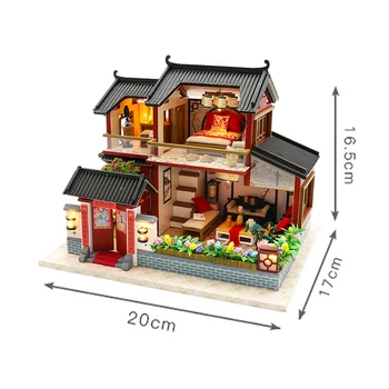 DIY Doll House Miniatúrny domček pre bábiky Súpravy, Nábytok Čínsky Štýl, Drevený Dom 3D Ručné stavanie modelov a Hračiek Pre Deti, Dospelých