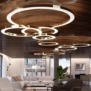Moderný minimalistický zlato pokovovanie krúžok zmes DIY luster pre obývacia izba dekorácie stmievateľné LED osvetlenie v teplej bielej
