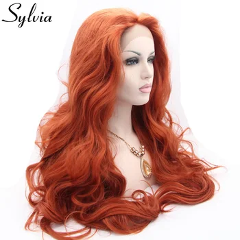 Sylvia červená hnedá telo vlna syntetické parochne čipky front 350# farbu a prirodzený vzhľad tepelne odolných vlákien vlasy pre biela žena na sklade